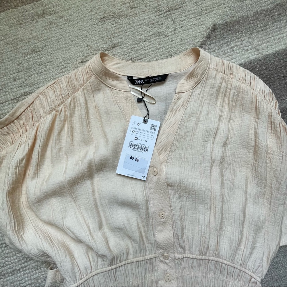 NWT Zara Wrinkle Look Rustic Dress Color Ecru in Size XS - Picture 5 of 5